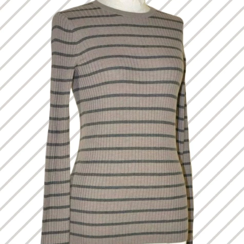 Vince Grey / Greige Striped Cashmere Blend Layering Pullover Sweater - Size S
